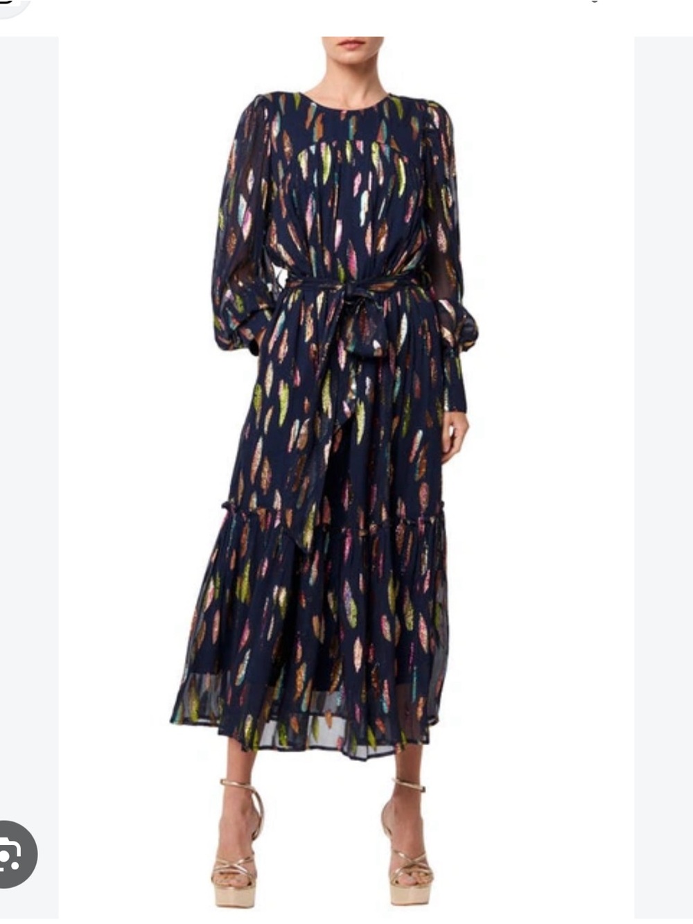Ciebon Navy Multi-Color Printed Long Sleeve Midi Dress